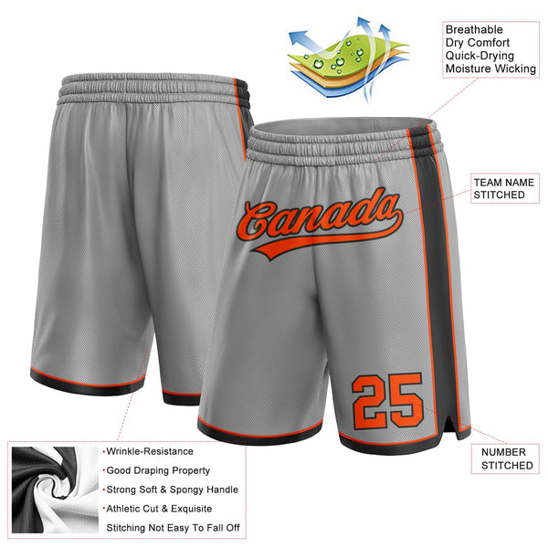 Custom Gray Orange-Black Authentic Basketball Shorts alternate