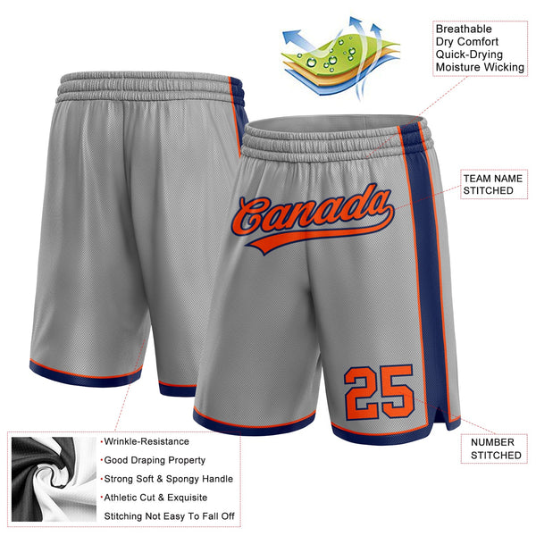 Custom Gray Orange-Navy Authentic Basketball Shorts alternate