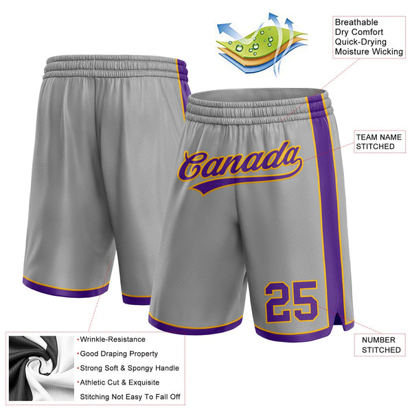 Custom Gray Purple-Gold Authentic Basketball Shorts alternate