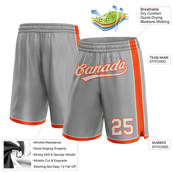 Custom Gray White-Orange Authentic Basketball Shorts alternate