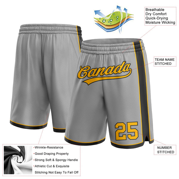 Custom Gray Gold-Black Authentic Basketball Shorts alternate