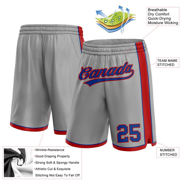 Custom Gray Royal-Red Authentic Basketball Shorts alternate