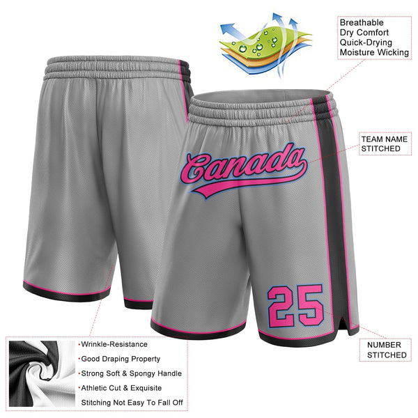Custom Gray Pink Black-Light Blue Authentic Basketball Shorts alternate