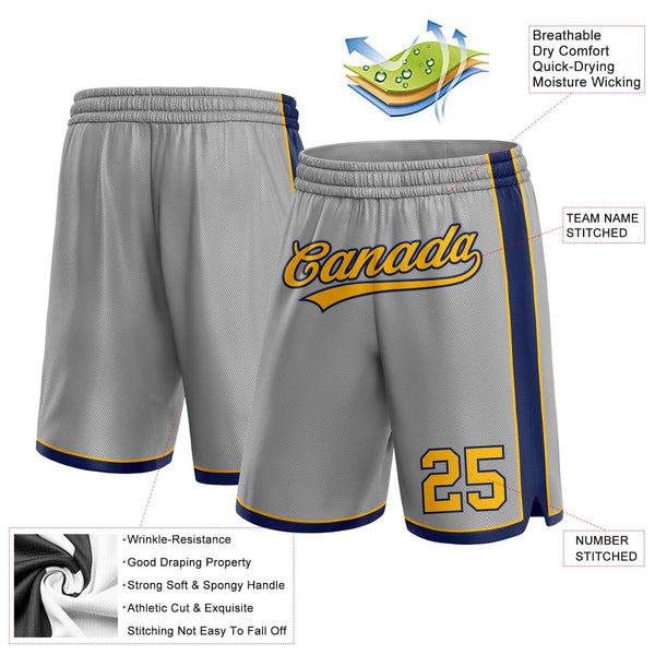 Custom Gray Gold-Navy Authentic Basketball Shorts alternate