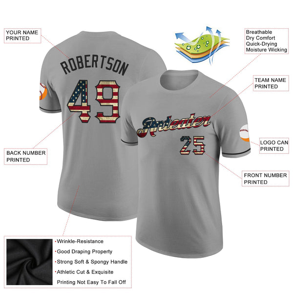 Custom Gray Vintage USA Flag-Black Performance T-Shirt alternate