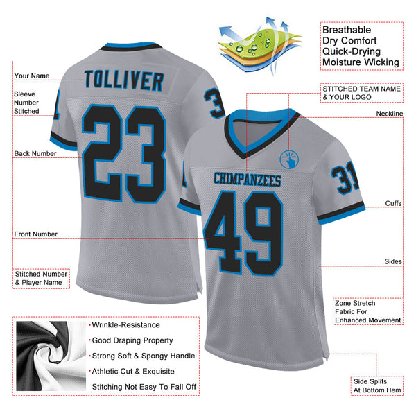 Custom Gray Black-Blue Mesh Authentic Throwback Football Jersey alternate