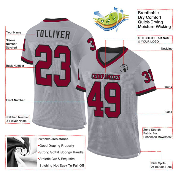 Custom Gray Maroon-Black Mesh Authentic Throwback Football Jersey alternate
