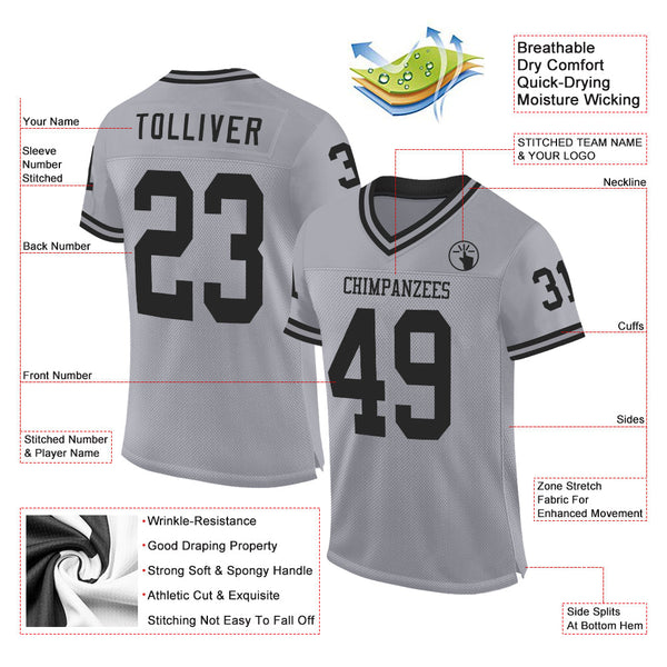 Custom Gray Black Mesh Authentic Throwback Football Jersey alternate