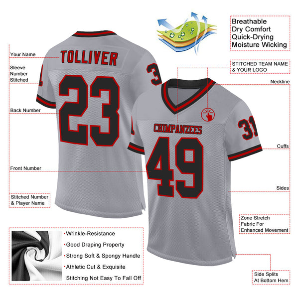 Custom Gray Black-Red Mesh Authentic Throwback Football Jersey alternate