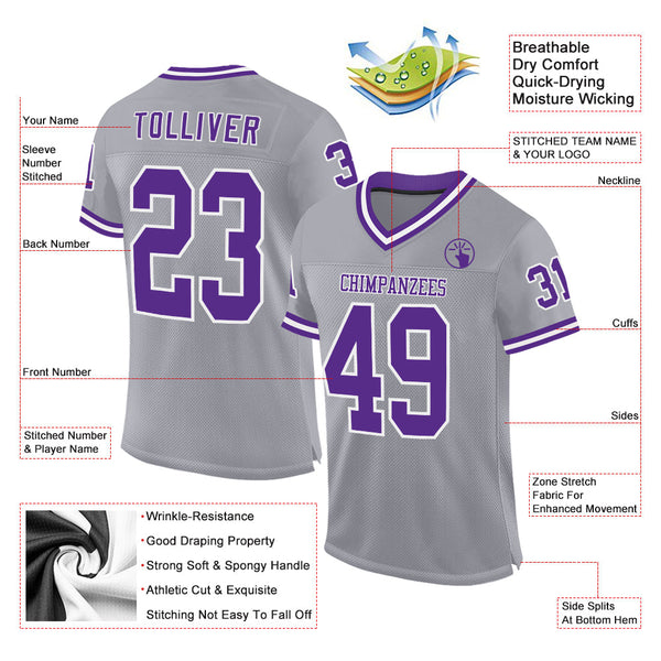 Custom Gray Purple-White Mesh Authentic Throwback Football Jersey alternate