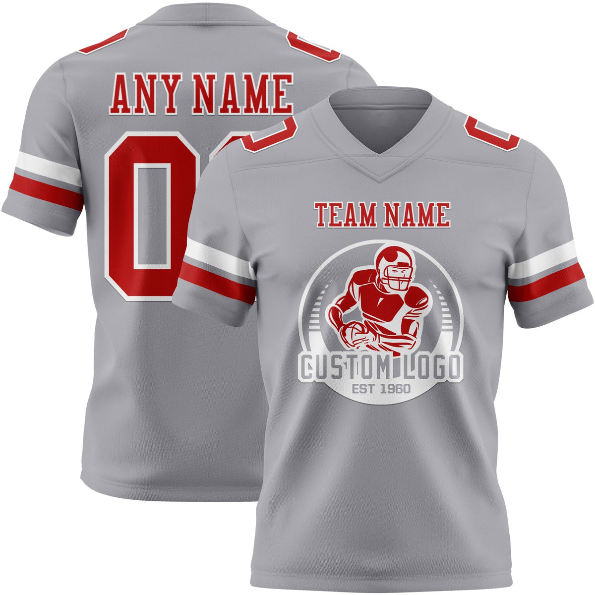 Custom Gray Red-White Authentic Football Jersey - Back