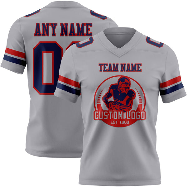Custom Gray Navy-Red Authentic Football Jersey alternate