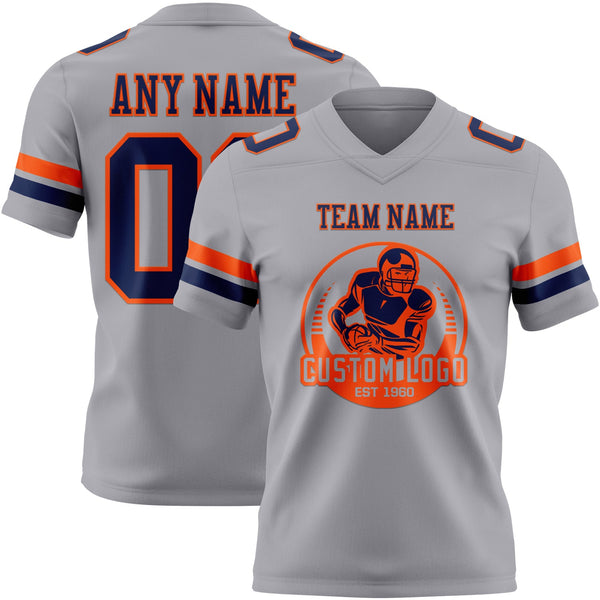 Custom Gray Navy-Orange Authentic Football Jersey alternate