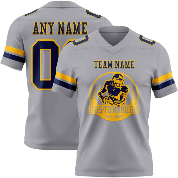 Custom Gray Navy-Gold Authentic Football Jersey alternate