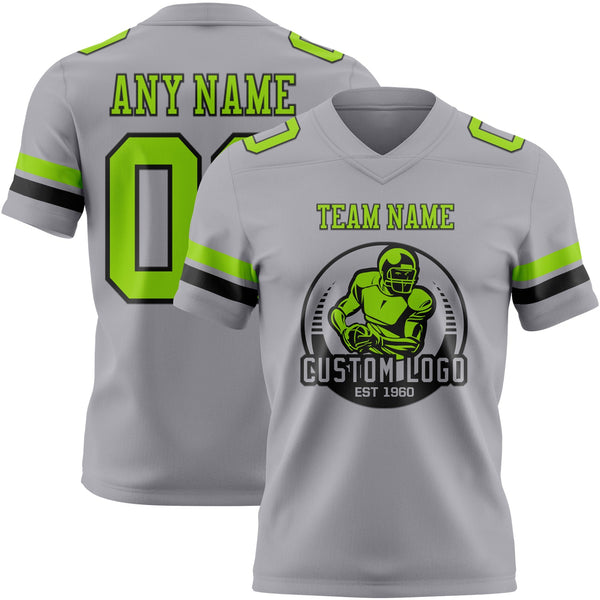 Custom Gray Neon Green-Black Authentic Football Jersey alternate