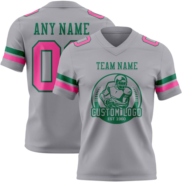 Custom Gray Pink-Kelly Green Authentic Football Jersey alternate