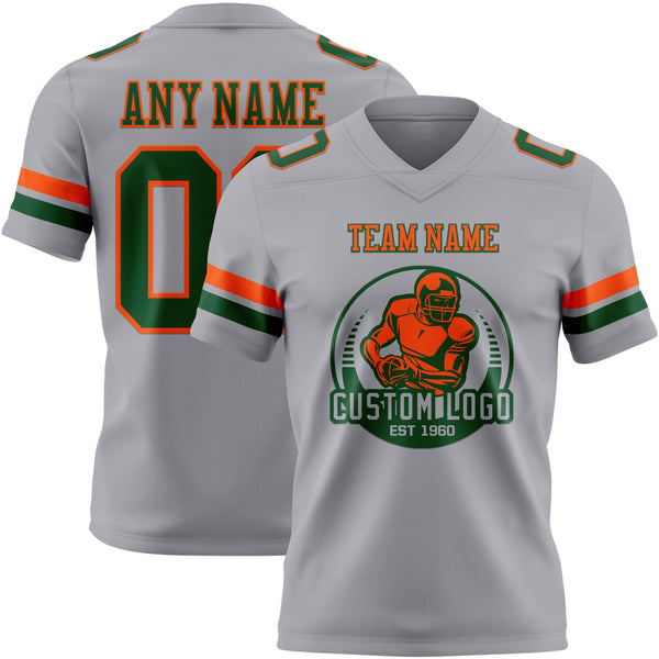 Custom Gray Green-Orange Authentic Football Jersey alternate