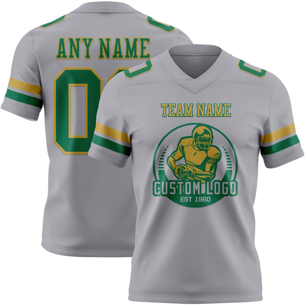 Custom Gray Kelly Green-Old Gold Authentic Football Jersey alternate