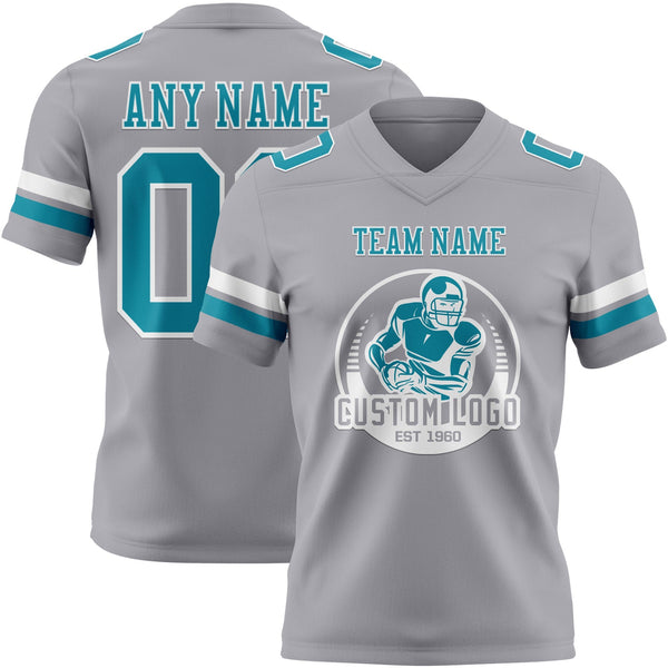 Custom Gray Teal-White Authentic Football Jersey alternate