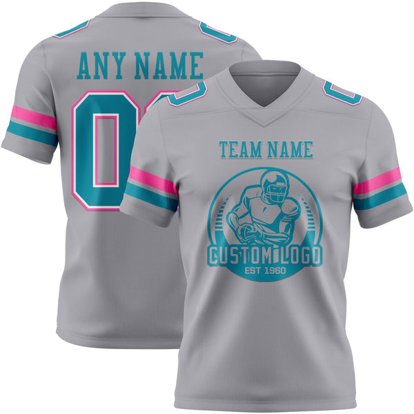 Custom Gray Teal White-Pink Authentic Football Jersey alternate