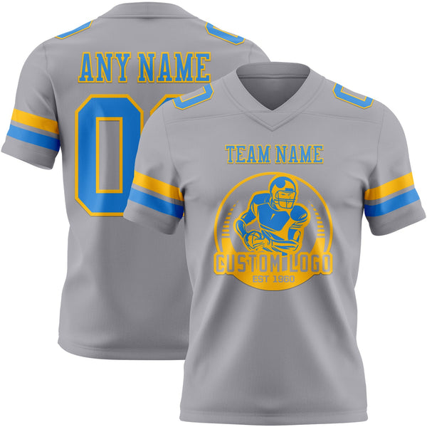 Custom Gray Powder Blue-Gold Authentic Football Jersey alternate