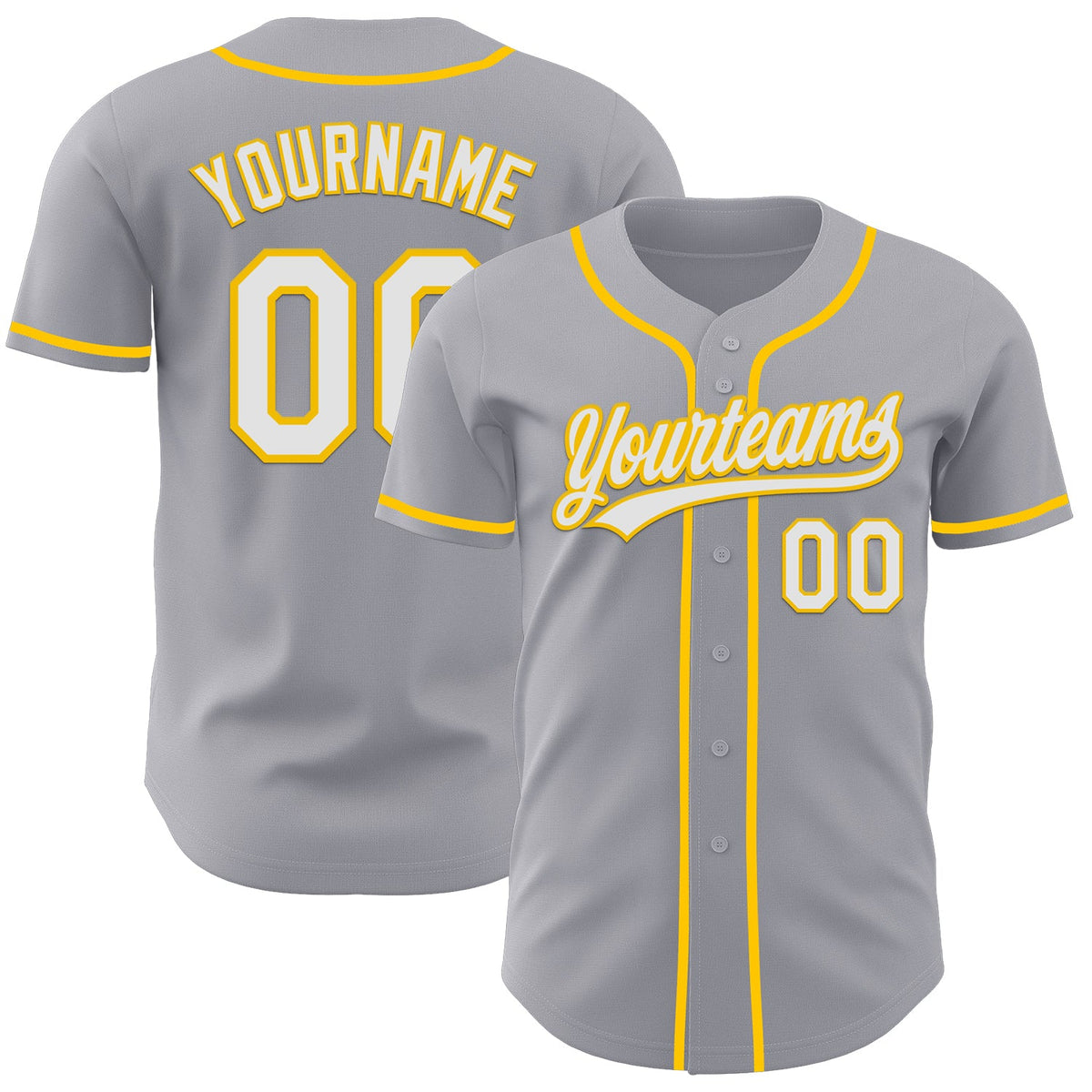 Custom Gray White-Yellow Authentic Baseball Jersey