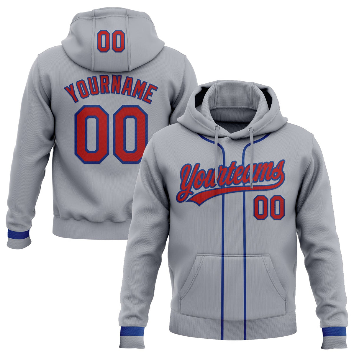 Custom Stitched Gray Red-Royal Baseball Pullover Sweatshirt Hoodie