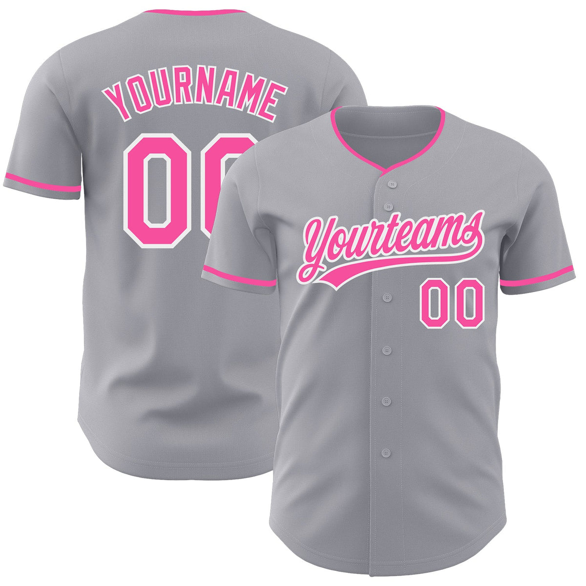 Custom Gray Pink-White Authentic Baseball Jersey