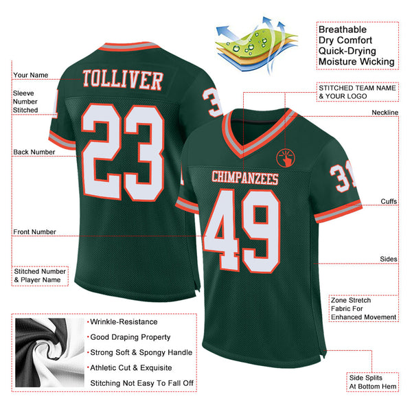 Custom Green White-Orange Mesh Authentic Throwback Football Jersey alternate