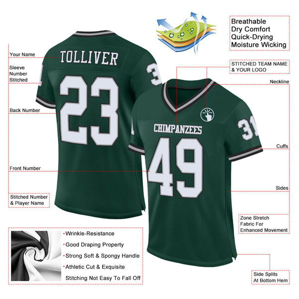 Custom Green White-Gray Mesh Authentic Throwback Football Jersey alternate