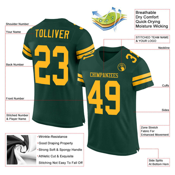 Custom Green Gold Mesh Authentic Football Jersey alternate