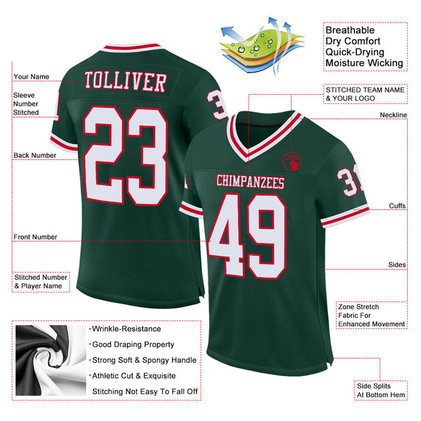Custom Green White-Red Mesh Authentic Throwback Football Jersey alternate
