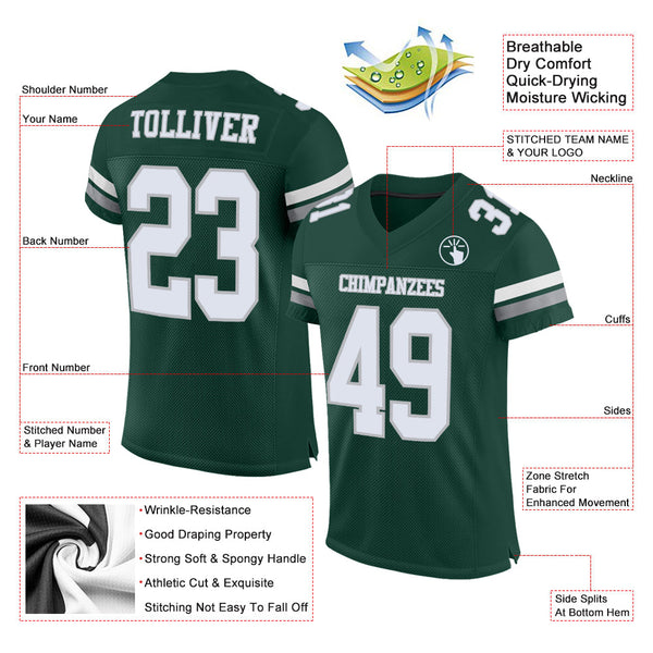 Custom Green White-Gray Mesh Authentic Football Jersey alternate