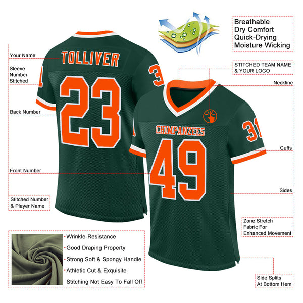 Custom Green Orange-White Mesh Authentic Throwback Football Jersey alternate