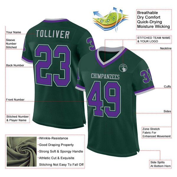 Custom Green Purple-Gray Mesh Authentic Throwback Football Jersey alternate