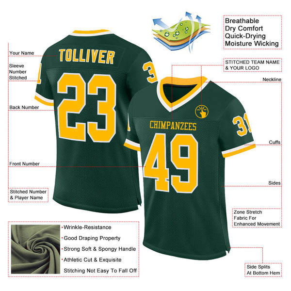 Custom Green Gold-White Mesh Authentic Throwback Football Jersey alternate