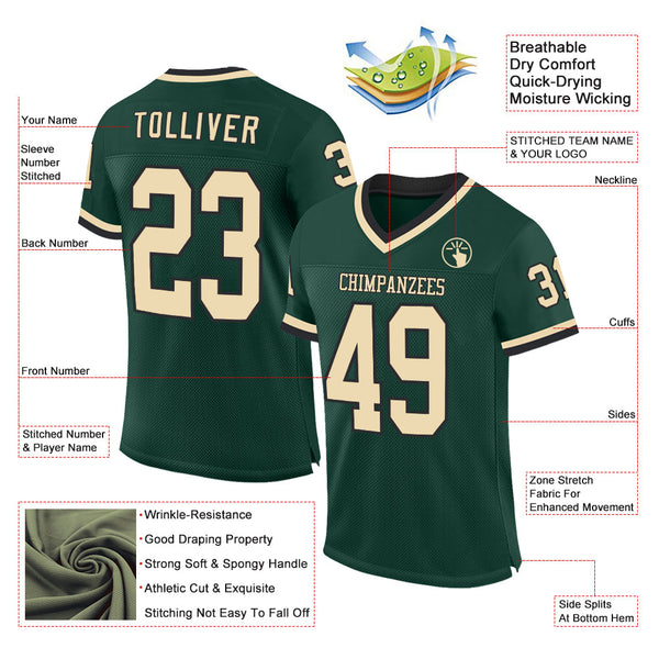 Custom Green Cream-Black Mesh Authentic Throwback Football Jersey alternate