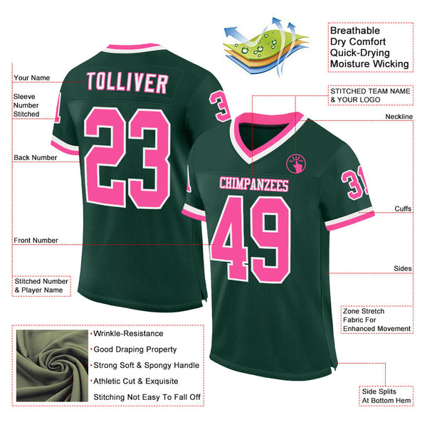 Custom Green Pink-White Mesh Authentic Throwback Football Jersey alternate