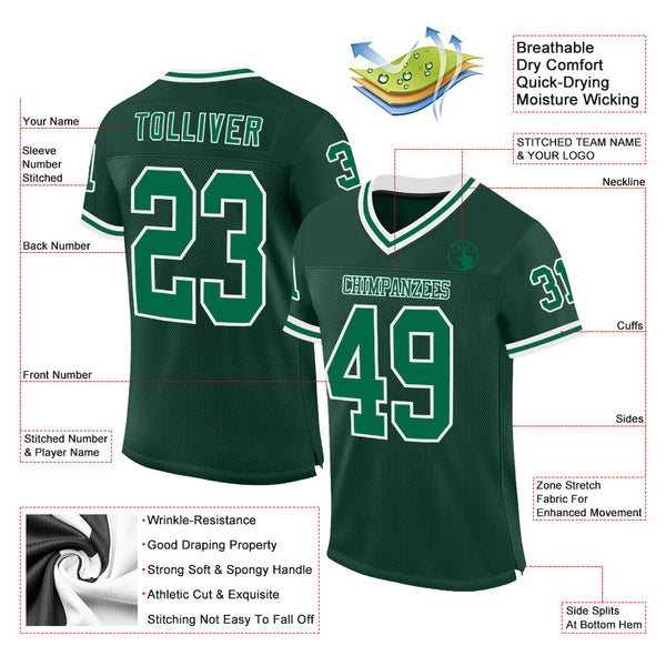 Custom Green Kelly Green-White Mesh Authentic Throwback Football Jersey alternate