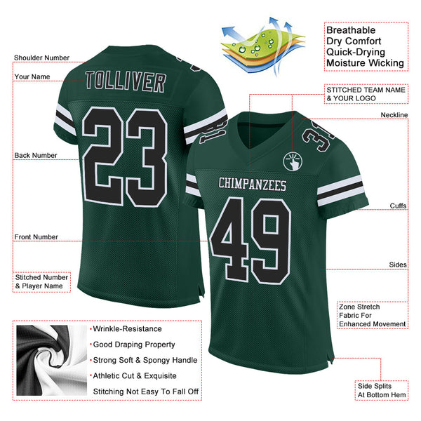 Custom Green Black-White Mesh Authentic Football Jersey alternate
