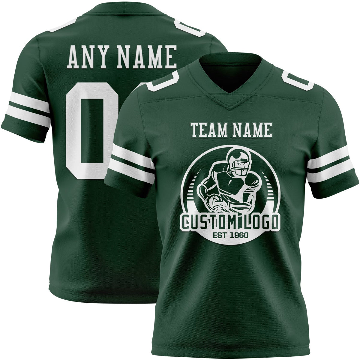 Custom Green White Authentic Football Jersey - Back