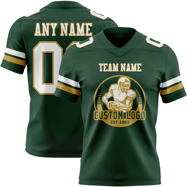 Custom Green White-Old Gold Authentic Football Jersey alternate