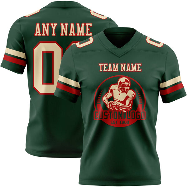 Custom Green Cream-Red Authentic Football Jersey alternate