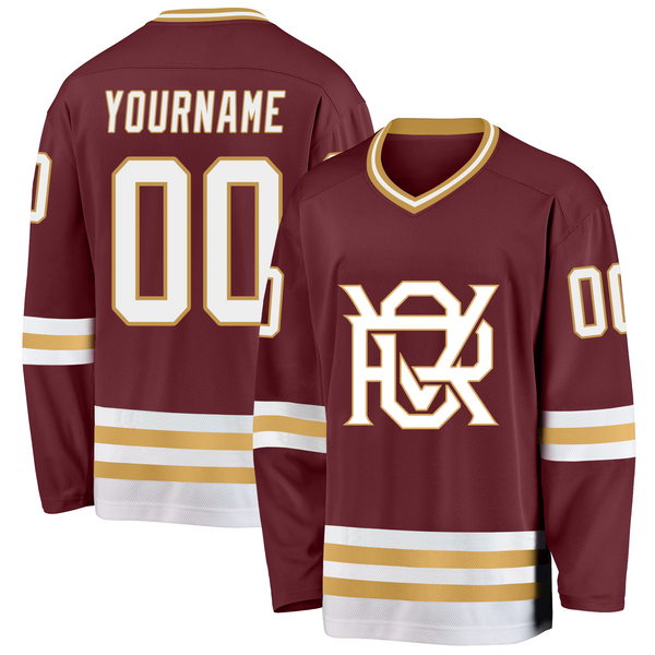 Custom Burgundy White-Old Gold ovr40goalie Hockey Jersey