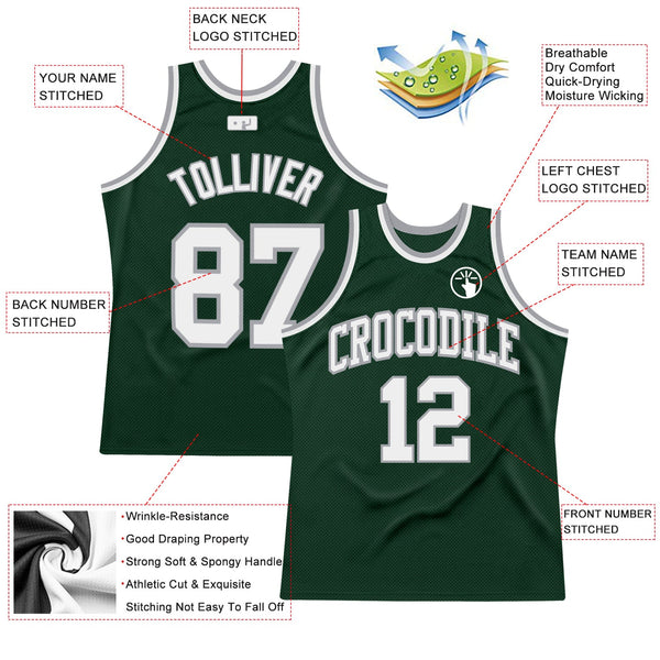 Custom Hunter Green White-Gray Authentic Throwback Basketball Jersey alternate