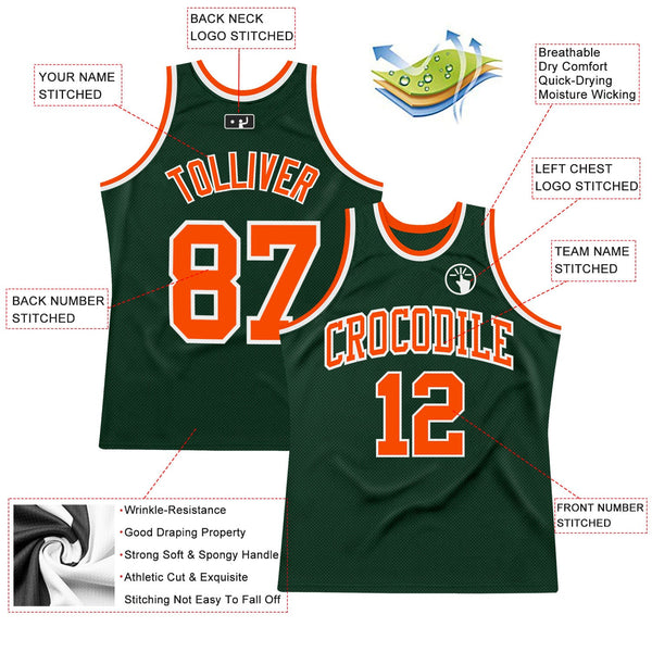 Custom Hunter Green Orange-White Authentic Throwback Basketball Jersey alternate