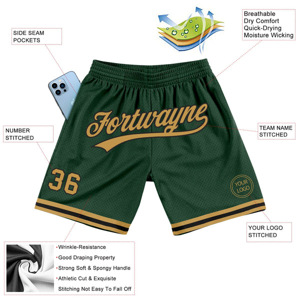 Custom Hunter Green Old Gold-Black Authentic Throwback Basketball Shorts alternate
