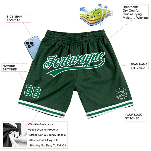 Custom Hunter Green Kelly Green-White Authentic Throwback Basketball Shorts alternate