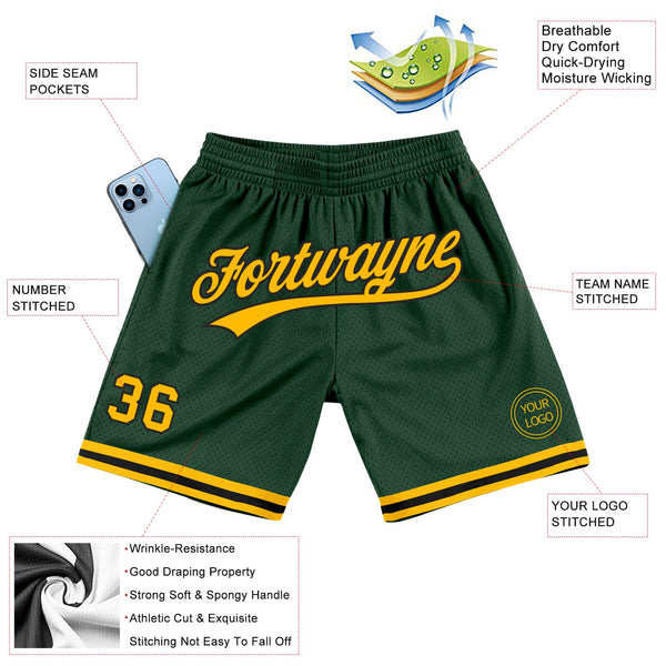 Custom Hunter Green Gold-Black Authentic Throwback Basketball Shorts alternate