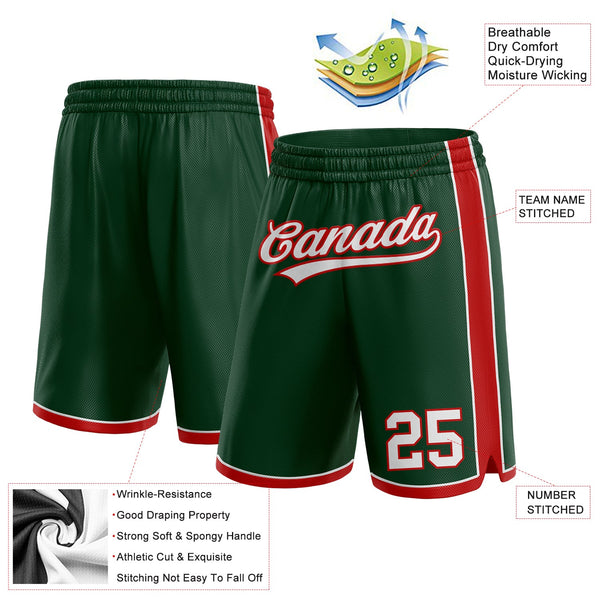 Custom Hunter Green White-Red Authentic Basketball Shorts alternate